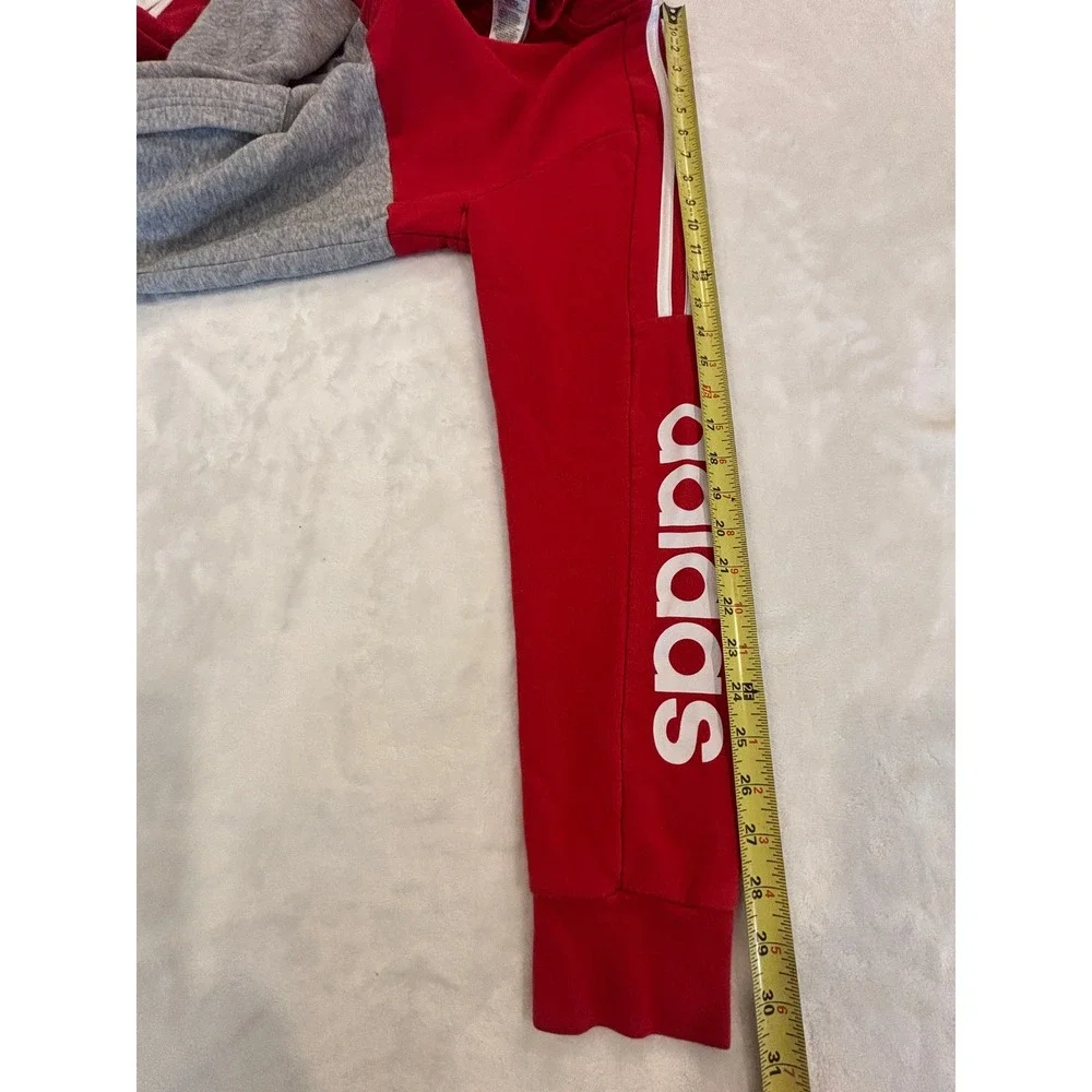 Adidas Mens Full Zip Hoodie Red Gray Colorblock Logo Sleeve Sweatshirt Small